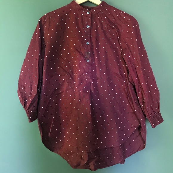 Madewell maroon red polka dot button popover top - Picture 2 of 4